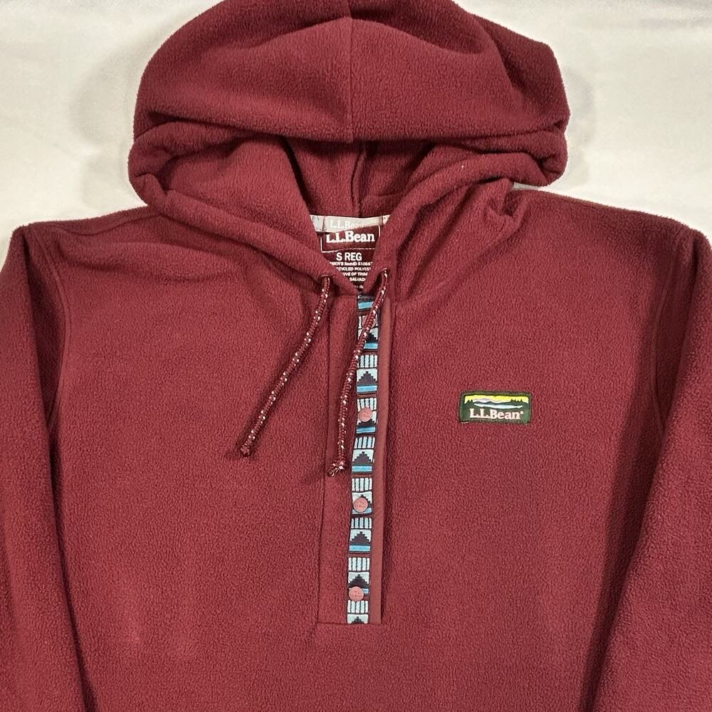 LL Bean Trail Fleece Women’s Small Half Snap Hoodie Aztec Burgundy Pull Over
